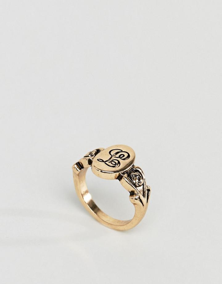 Asos Design Ornate Monogram 'l' Initial Ring - Gold