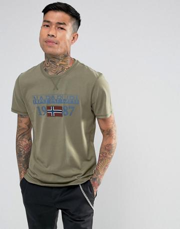 Napapijri Solin Logo T-shirt In Khaki - Green