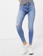 River Island Molly Washed Skinny Jeans In Light Blue-blues
