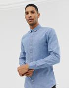 Only & Sons Slim Fit Slub Chambray Shirt In Blue Denim - Navy