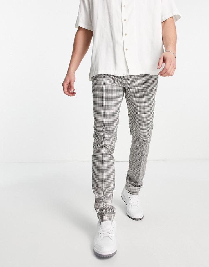 Topman Skinny Smart Pants In Black And White Check-brown
