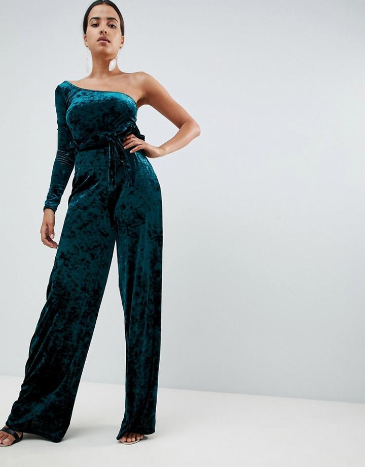 In The Style Sarah Ashcroft Crushed Velvet Paperbag Waist Pants - Green