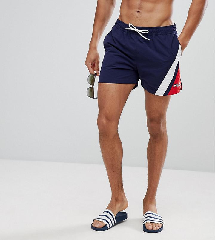 Fila Black Line Swim Shorts With Retro Panel - Navy