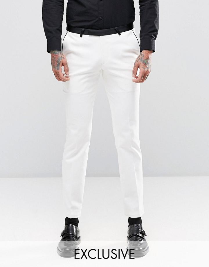 Noose & Monkey Super Skinny Suit Pants With Contrast Piping And Stretch - White