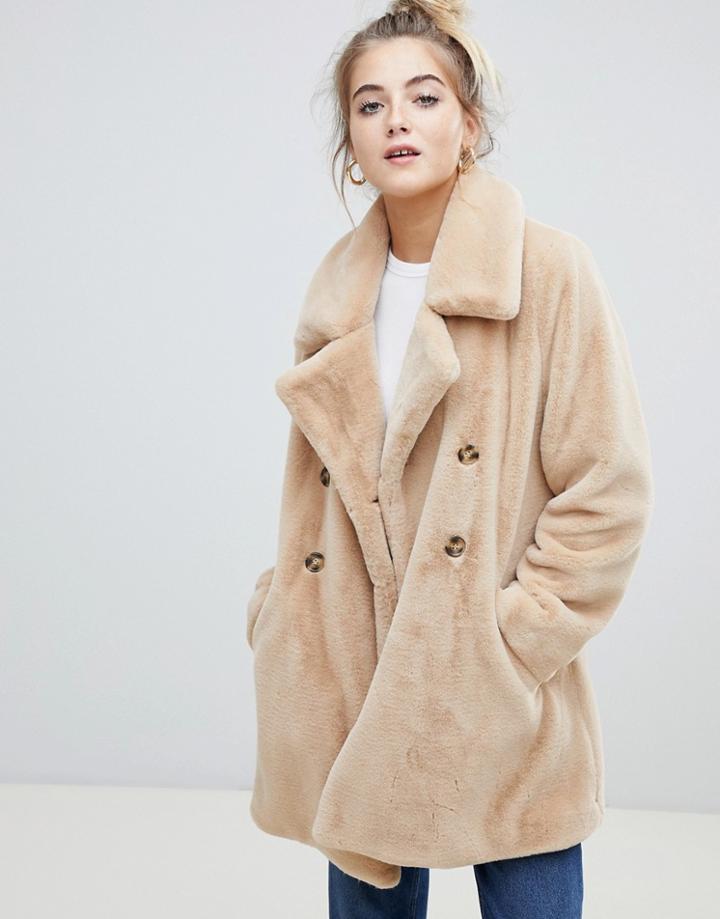 Willow & Paige Faux Fur Longline Coat - Beige