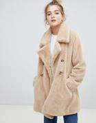 Willow & Paige Faux Fur Longline Coat - Beige