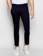 Selected Homme Skinny Fit Cropped Pants With Zip Pockets And Stretch - Navy
