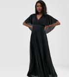 Asos Design Maternity Cape Back Detail Pleated Maxi Dress - Black