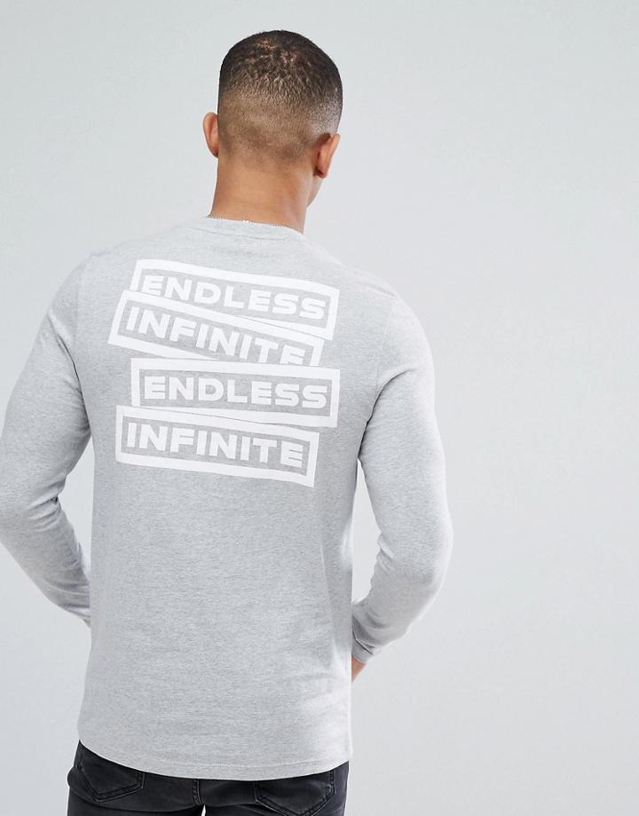 Asos Muscle Long Sleeve T-shirt With Back Text Print - Gray