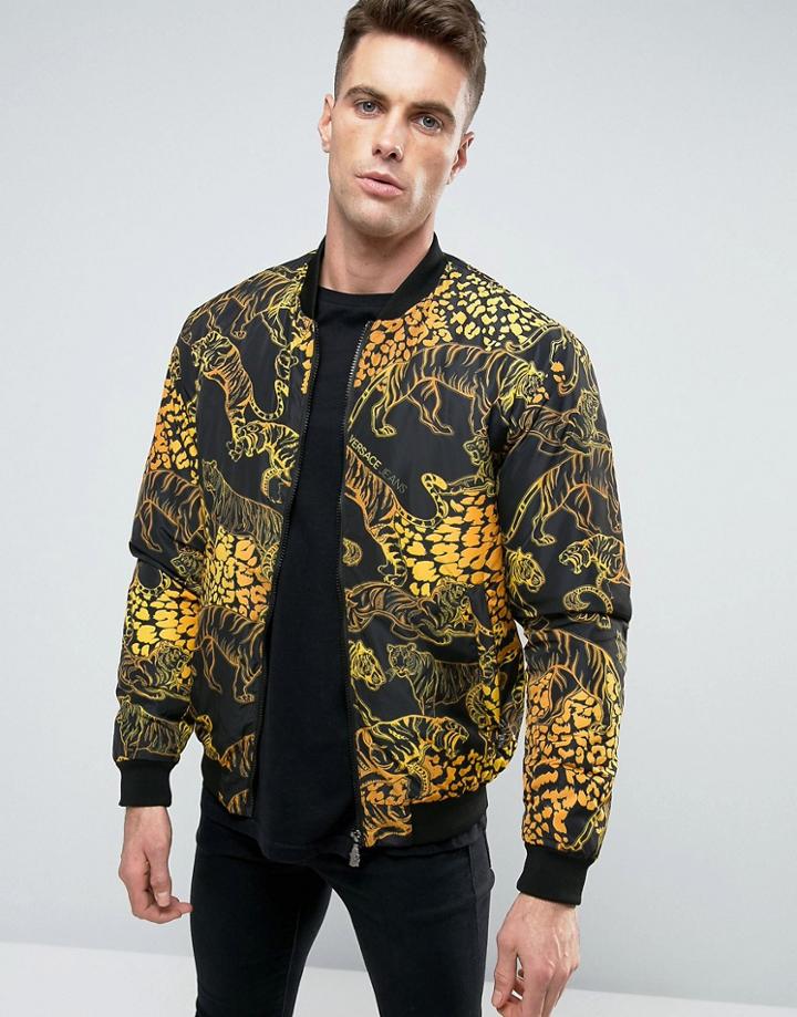 Versace Bomber Jacket In Tiger Print - Black