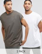 Asos 2 Pack Super Oversized Sleeveless T-shirt Save 18% In Khaki/white