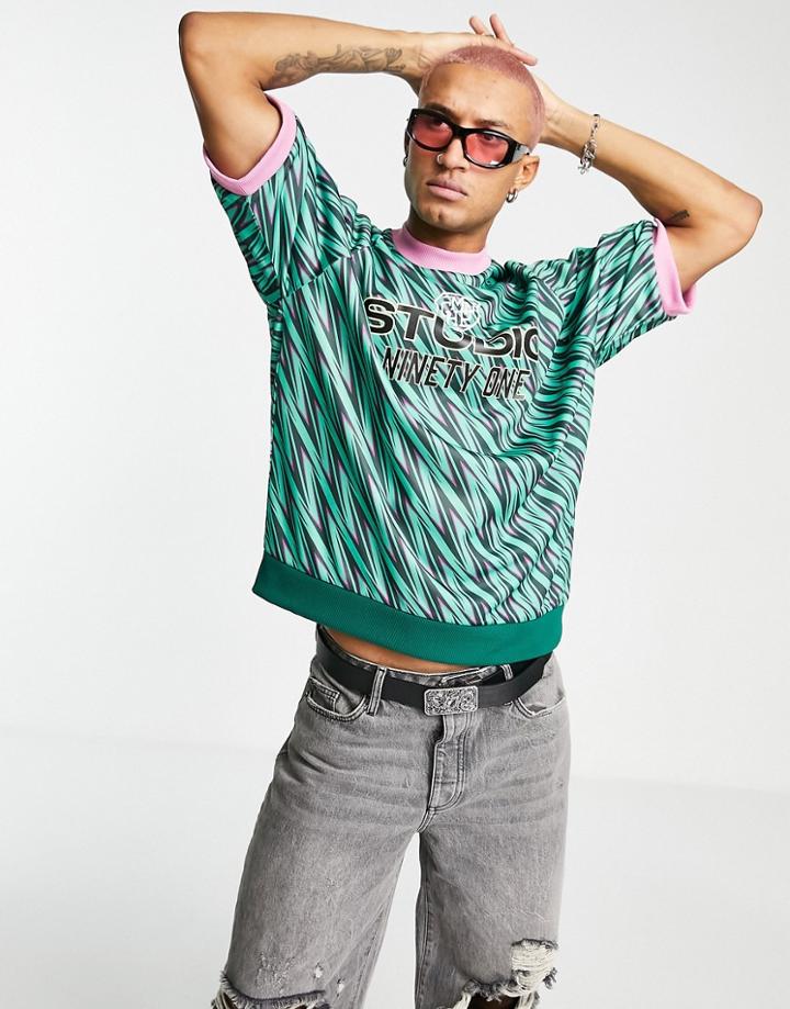 Asos Design Oversized Short Sleeve Sweatshirt In All Over Print-multi
