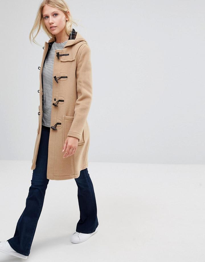 Gloverall Long Slim Duffle Coat In Camel - Brown