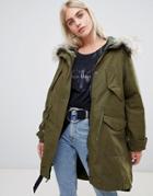 Asos Design Oversized Parka With Quilted Liner - Green
