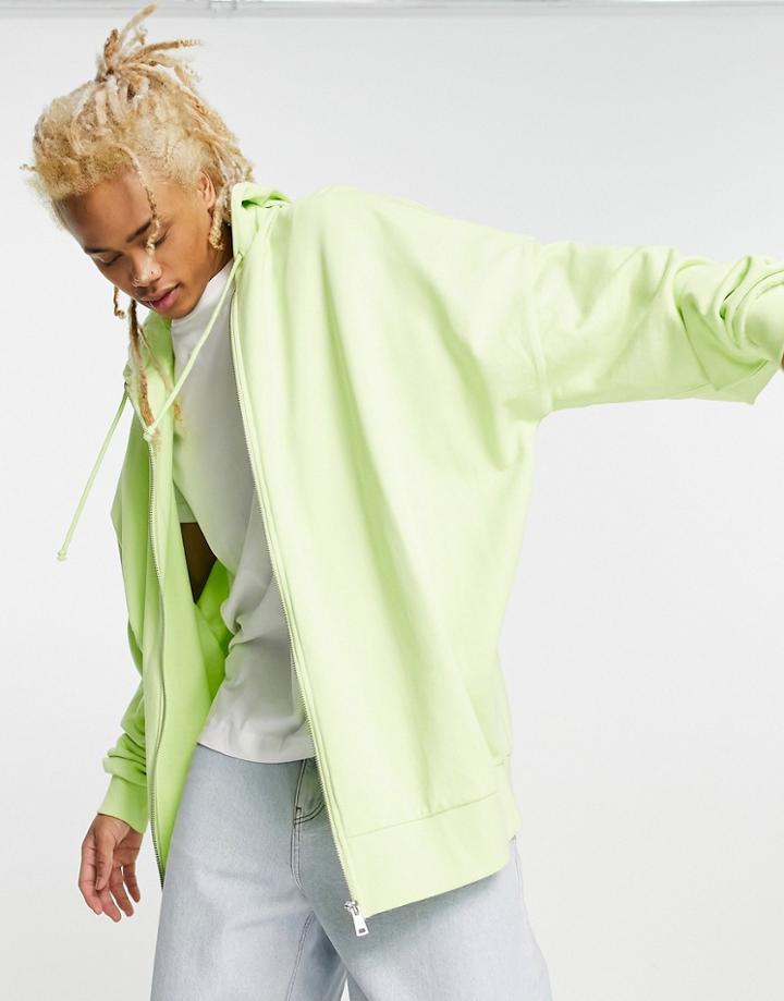 Asos Design Super Oversized Hoodie With Zip Through In Washed Neon Green