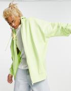 Asos Design Super Oversized Hoodie With Zip Through In Washed Neon Green