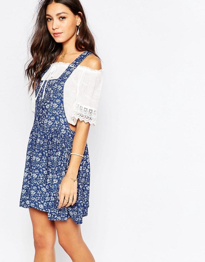 Pepe Jeans Lilian Floral Print Pinafore Dress - Blue