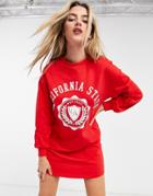 New Look Cali Slogan Sweatshirt Dress In Red