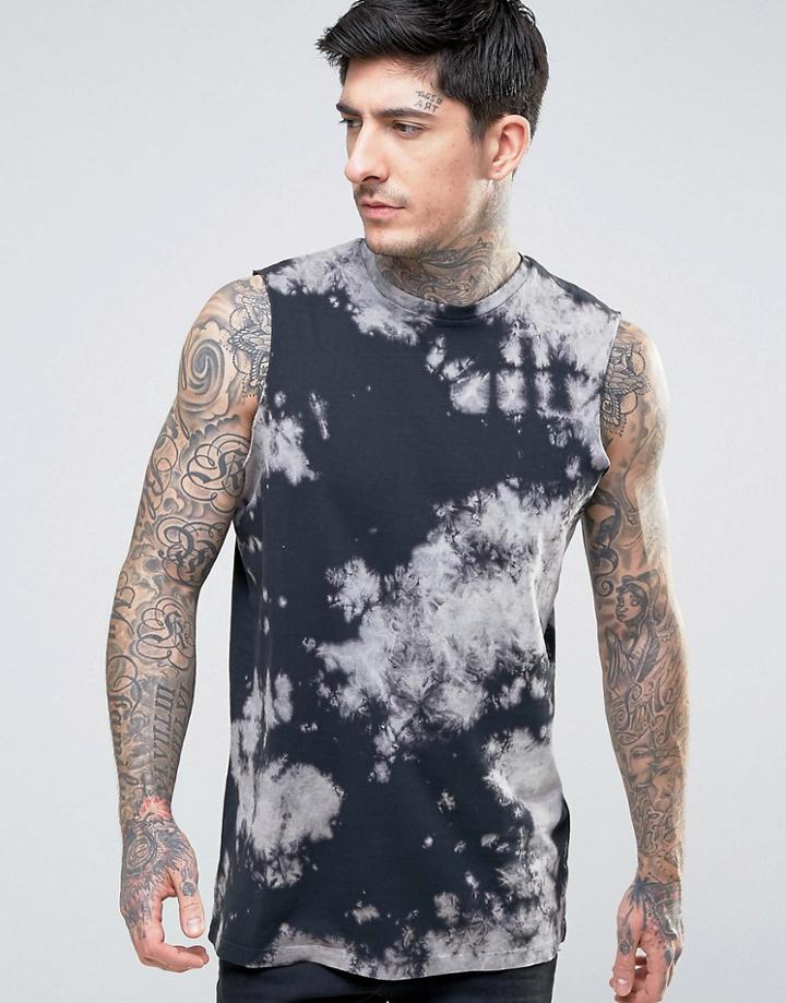 Asos Longline Sleeveless T-shirt With Dark Wash - Black