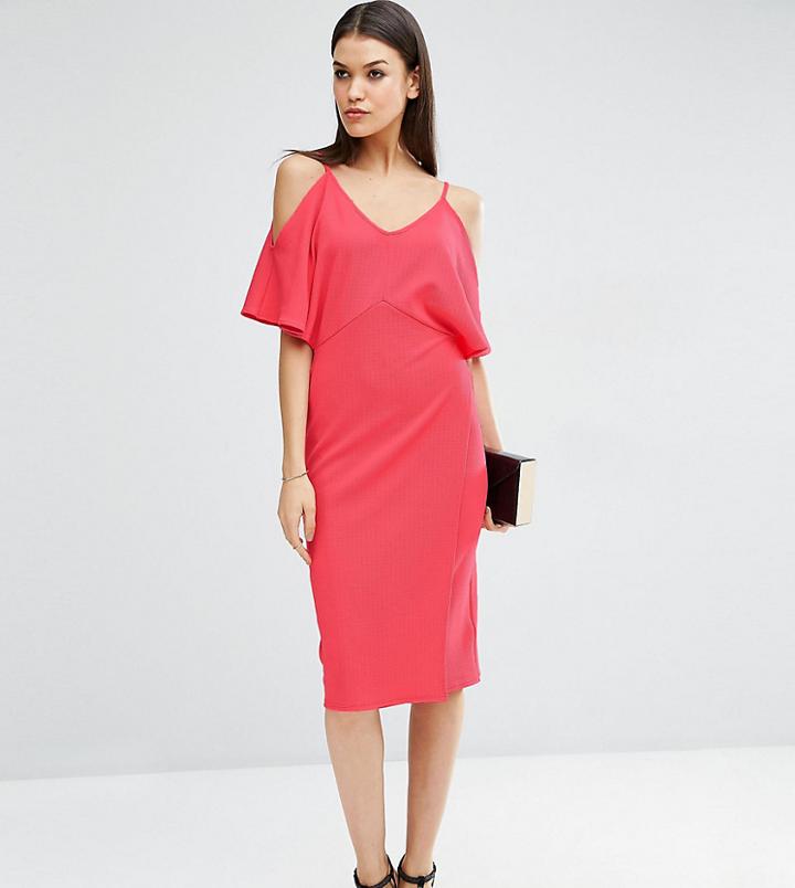 Asos Tall Pencil Dress With Cold Shoulder - Pink
