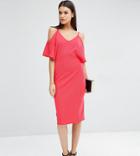 Asos Tall Pencil Dress With Cold Shoulder - Pink