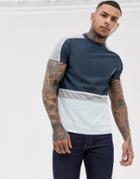 Asos Design T-shirt With Polytricot Cut And Sew In Blue - Navy