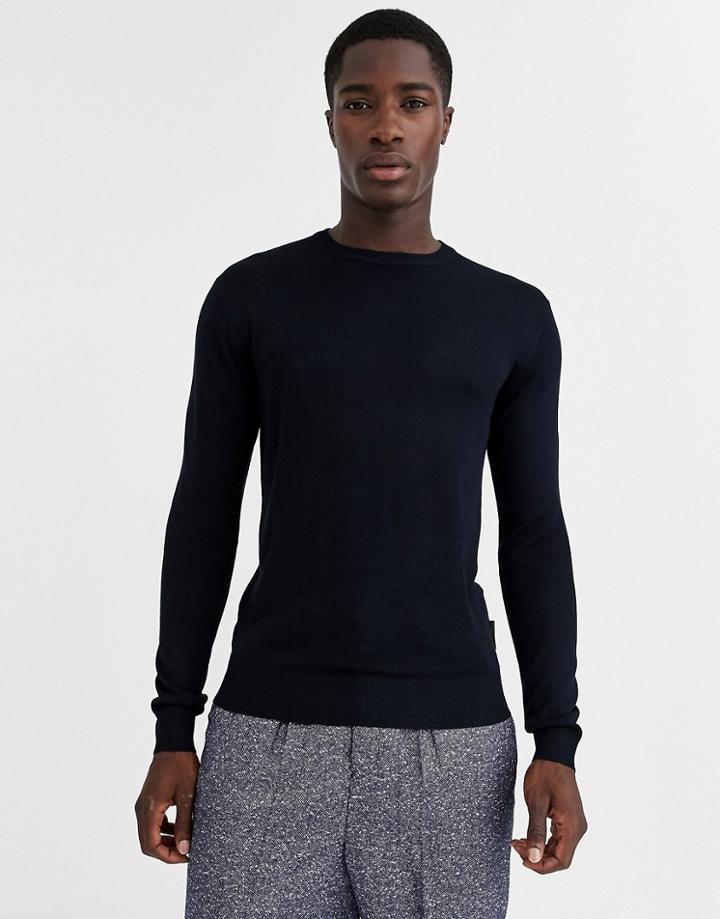 French Connection Crew Neck Fine Gauge Sweater-navy