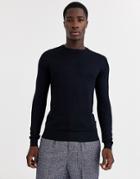 French Connection Crew Neck Fine Gauge Sweater-navy