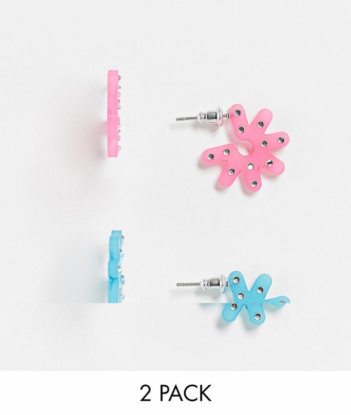 Asos Design Pack Of 2 Hoop Earrings In Crystal Flower Design-multi
