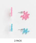 Asos Design Pack Of 2 Hoop Earrings In Crystal Flower Design-multi
