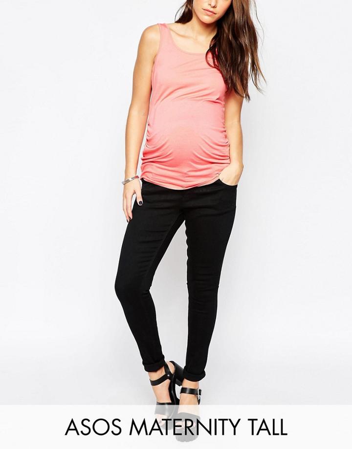 Asos Maternity Tall Ridley Skinny Jean In Clean Black With Over The Bump Waistband - Black