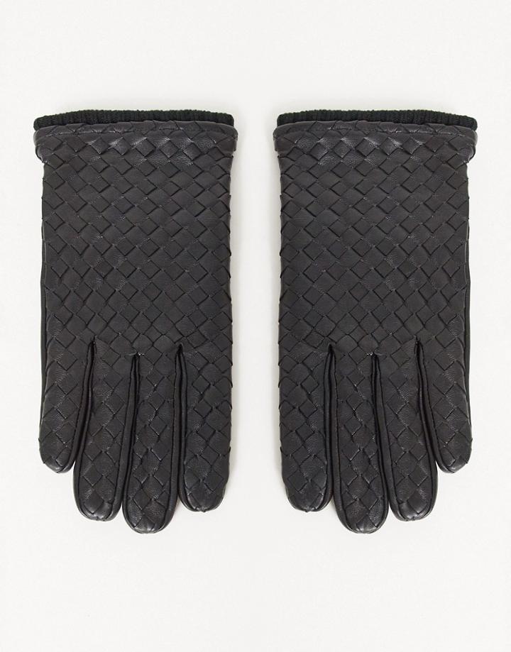 Asos Design Leather Driving Gloves In Black With Texture Detail