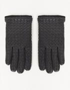 Asos Design Leather Driving Gloves In Black With Texture Detail