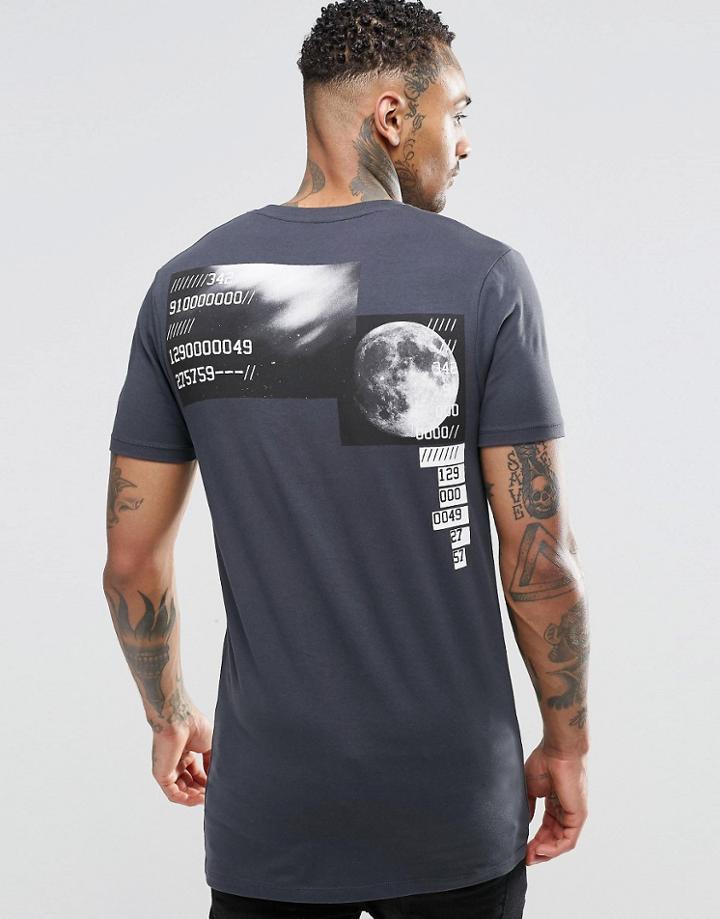 Asos Longline Muscle T-shirt With Moon Back Print - Washed Black