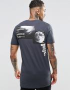 Asos Longline Muscle T-shirt With Moon Back Print - Washed Black