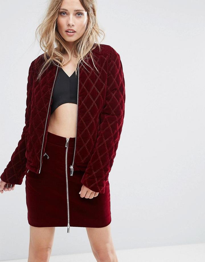 Supertrash Velvet Padded Bomber Jacket Co-ord - Red