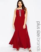 Forever Unique Maxi Dress With Plunge Neckline And Embellished Detail - Red