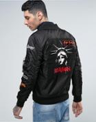 Reason Bomber Jacket With Patches - Black
