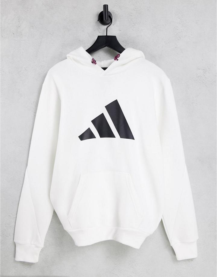 Adidas Winterized Hoodie With Large Logo In White