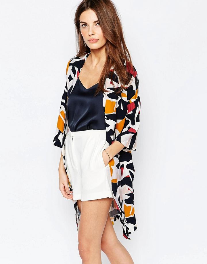 Selected Dimer Duster Jacket In Graphic Print - Dusty Cedar