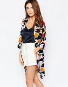Selected Dimer Duster Jacket In Graphic Print - Dusty Cedar