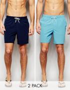 Asos Mid Length Swim Shorts 2 Pack In Navy And Blue Save 17%