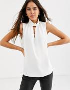 River Island High Neck Keyhole Top In Ivory-white