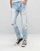 Always Rare Paint Splatter Slim Jeans With Raw Hem - Blue