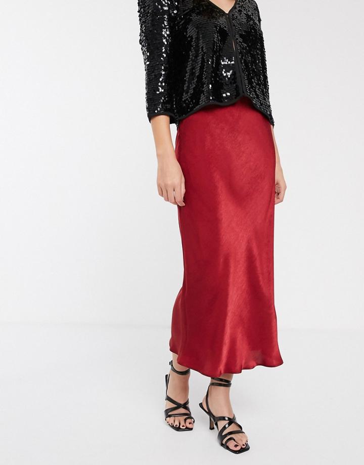 Asos Design Fluted Bias Midi Skirt In Satin-multi