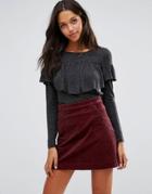 Vero Moda Ruffle Front Jersey Top - Gray