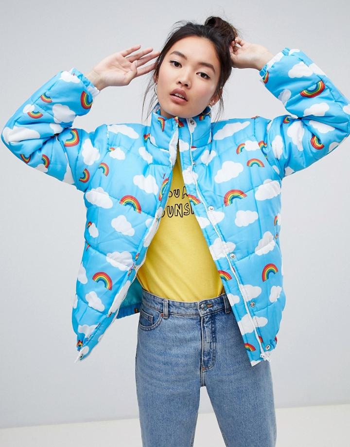Heartbreak Cloud Print Puffer Jacket - Blue