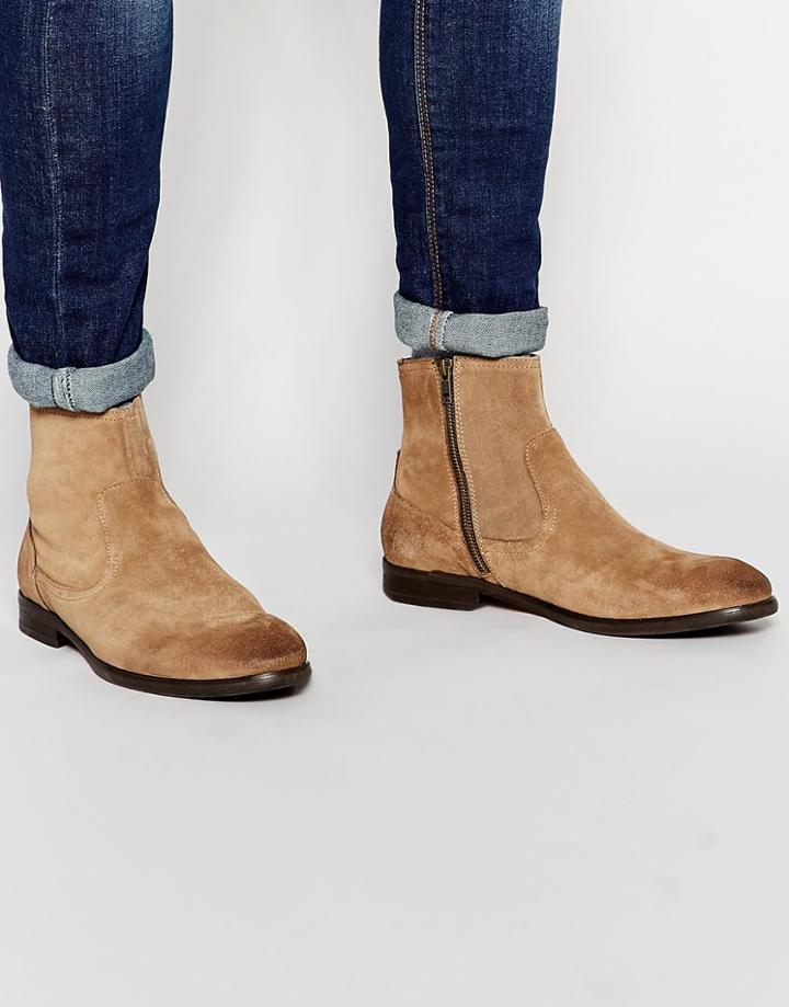Hudson London Plant Suede Zip Boots - Beige