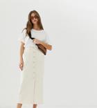 Reclaimed Vintage Inspired Denim Midi Mom Skirt In Ecru Wash-white