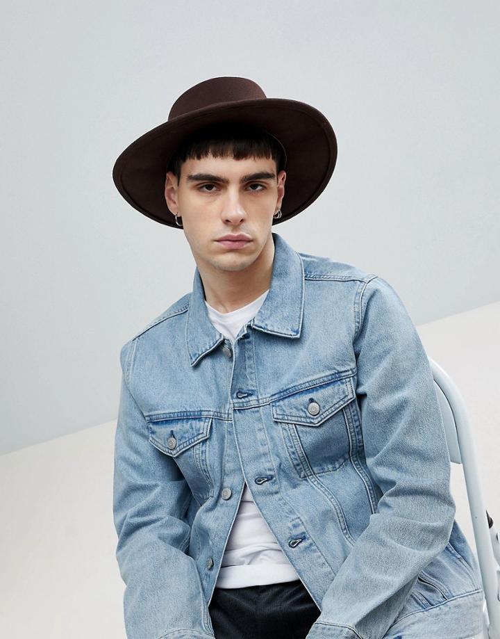 Asos Wide Brim Pork Pie Hat In Chocolate - Brown